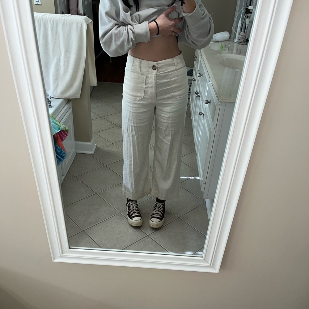 The Colette by Maeve/Anthropologie cream white wide leg linen pants. crosslisted